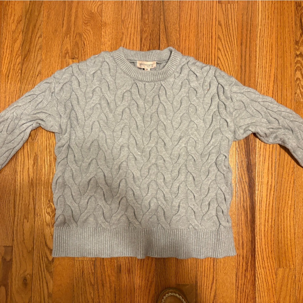 Philosophy Light Gray Cable Knit Crewneck Sweater